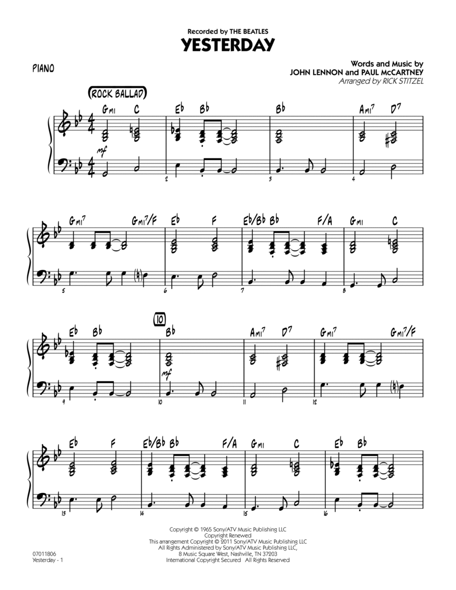Yesterday - Piano Jazz Ensemble scores gallery preview page 1
