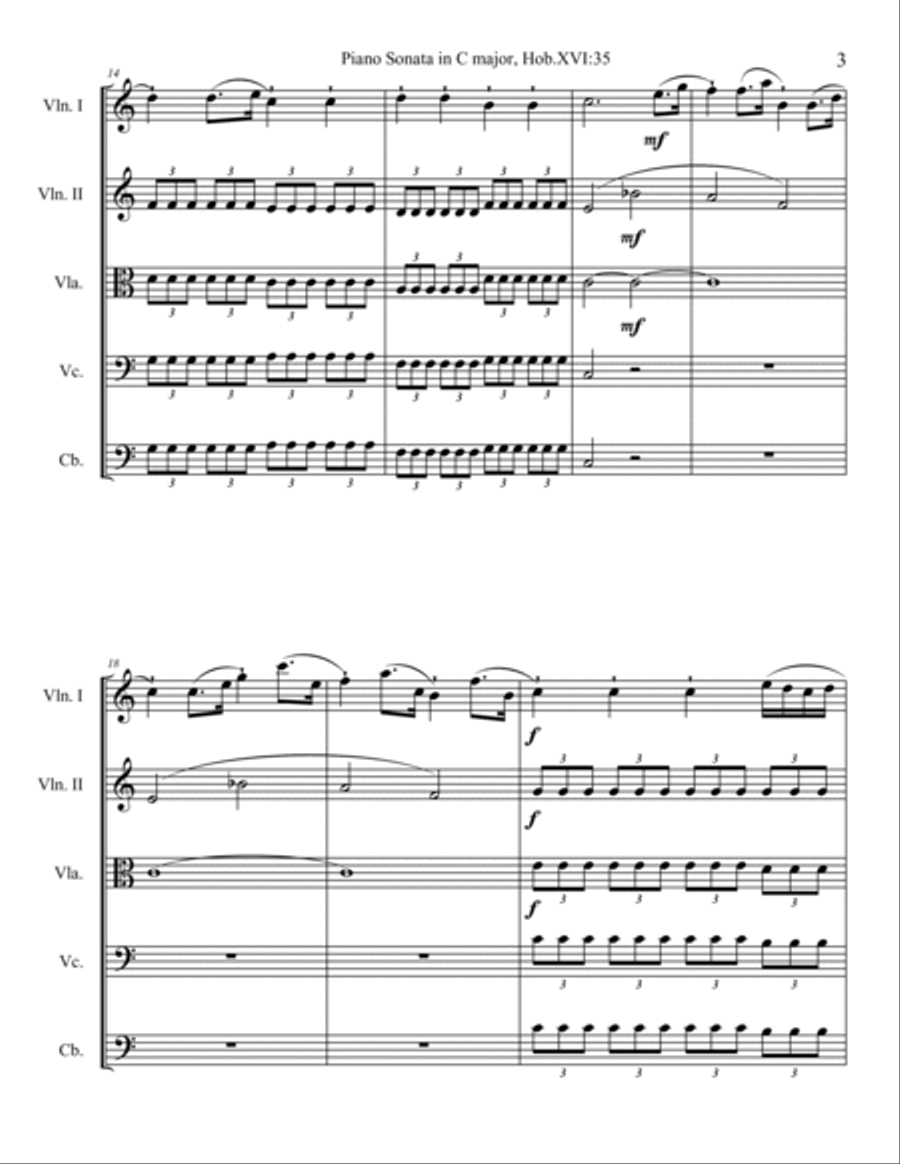 Piano Sonata in C major, Hob.XVI:35 String Orchestra scores gallery preview page 3