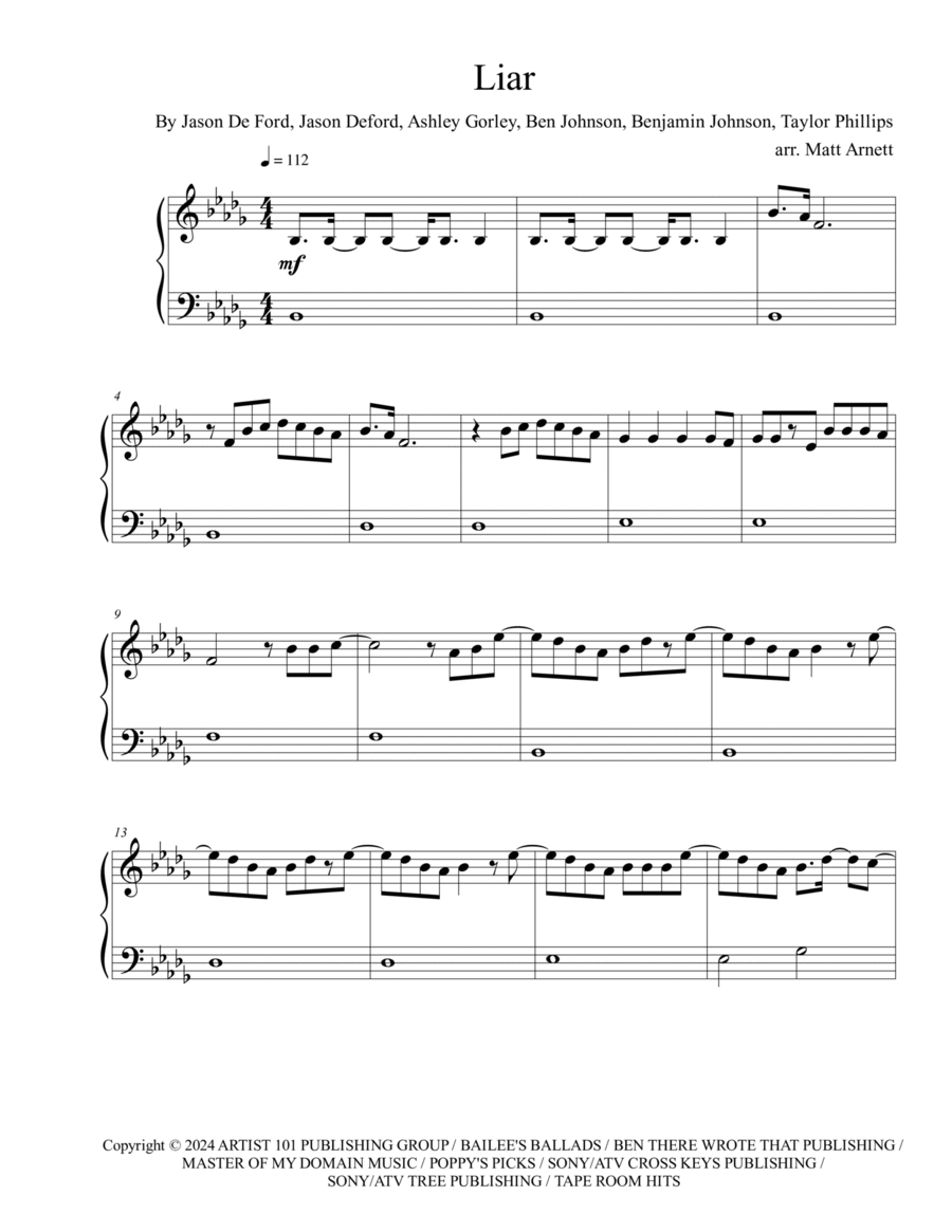 Liar Easy Piano scores gallery preview page 1