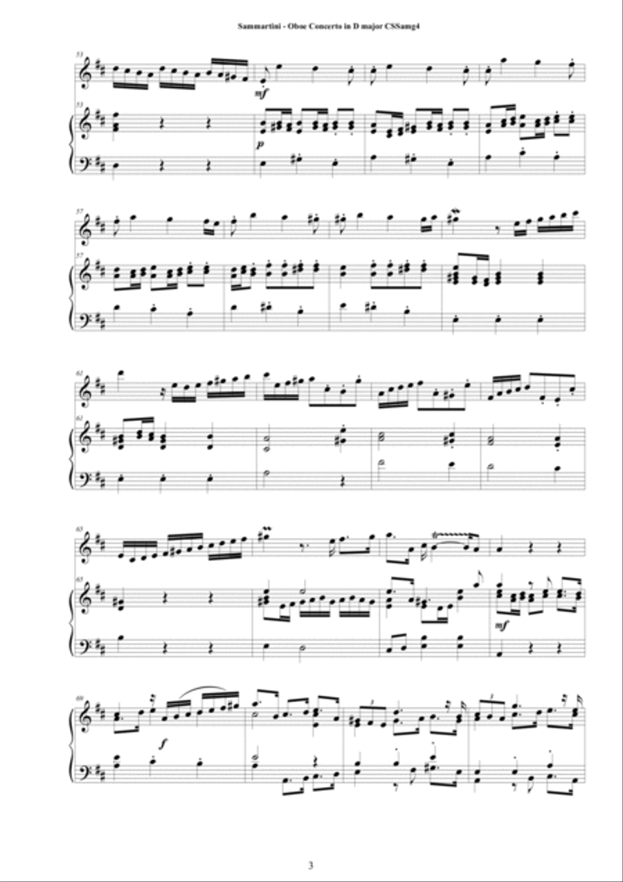 Sammartini - Concerto in D major CSSamg4 for Oboe and Cembalo or Piano Oboe scores gallery preview page 3