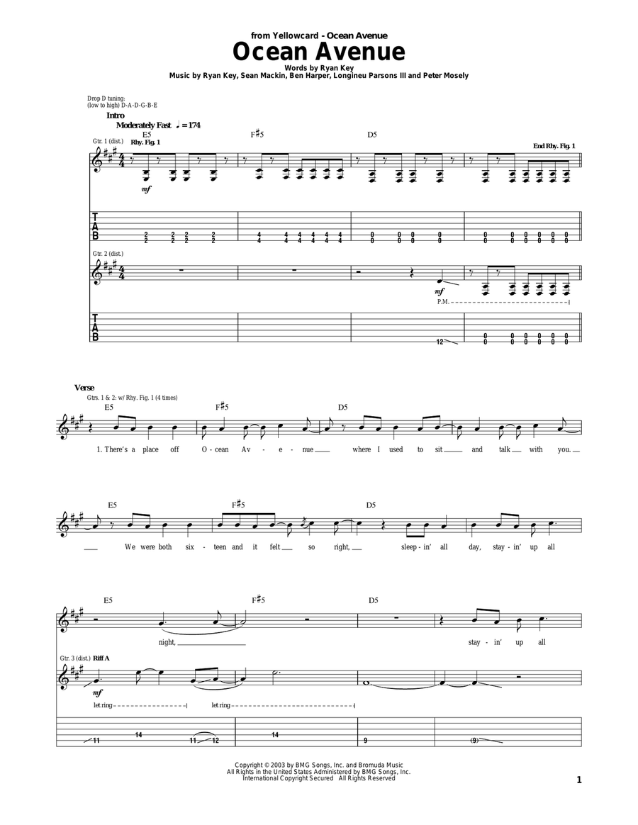 Ocean Avenue Ocean Avenue Acoustic Guitar scores gallery preview page 1