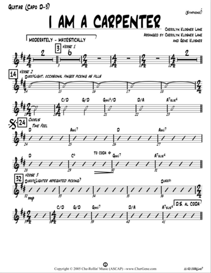 I Am a Carpenter (Joseph's Song) [Acoustic Guitar - D, Capo 3] Acoustic Guitar scores gallery preview page 1