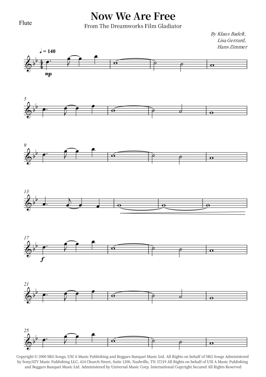 Now We Are Free Flute Solo scores gallery preview page 1