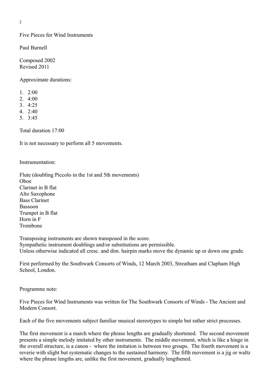 Five Pieces for Wind Instruments Large Ensemble scores gallery preview page 2