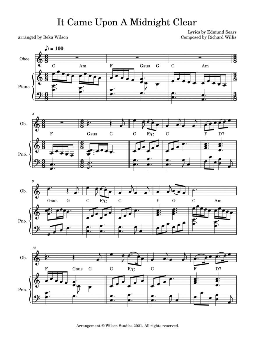 It Came Upon a Midnight Clear--oboe solo Piano scores gallery preview page 1