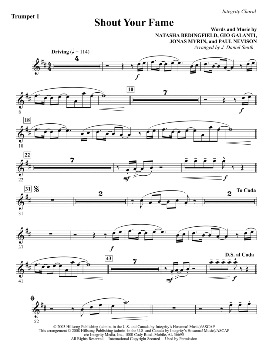 Shout Your Fame - Trumpet 1 Choir scores gallery preview page 1