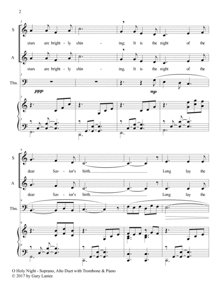 O HOLY NIGHT (Soprano, Alto Duet with Trombone & Piano - Score & Parts included) image number null