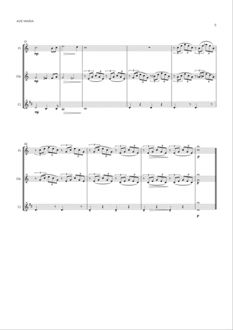 AVE MARIA - SCHUBERT - WIND TRIO (FLUTE, OBOE & CLARINET) Woodwind Trio scores gallery preview page 5