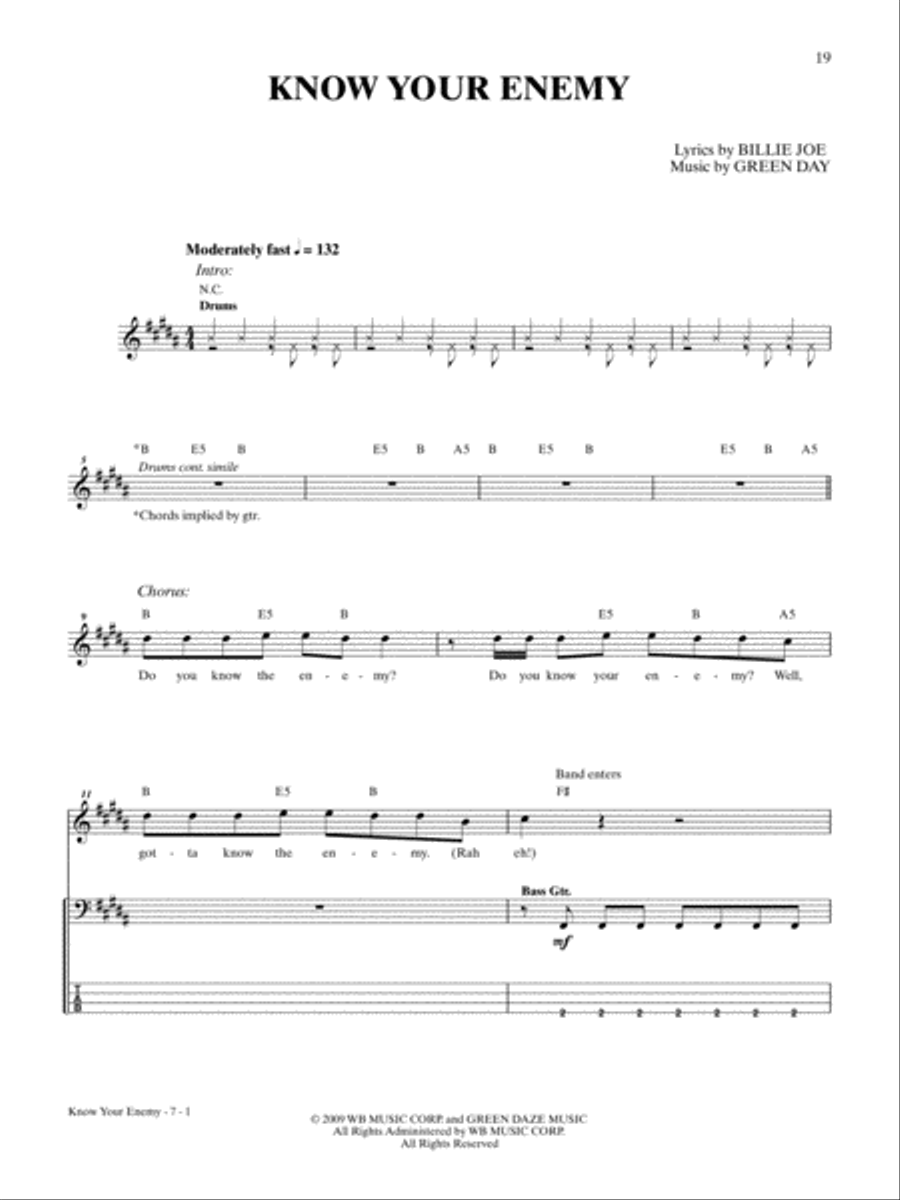 Know Your Enemy Bass Guitar Tablature scores gallery preview page 1