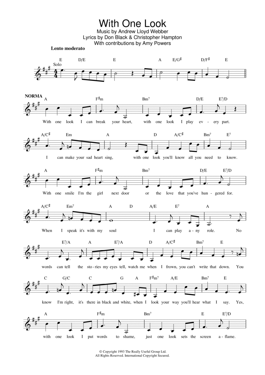 With One Look (from Sunset Boulevard) Piano scores gallery preview page 1