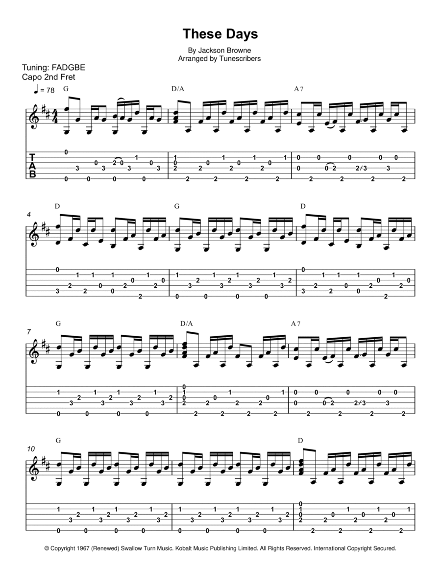 These Days Guitar Solo scores gallery preview page 1