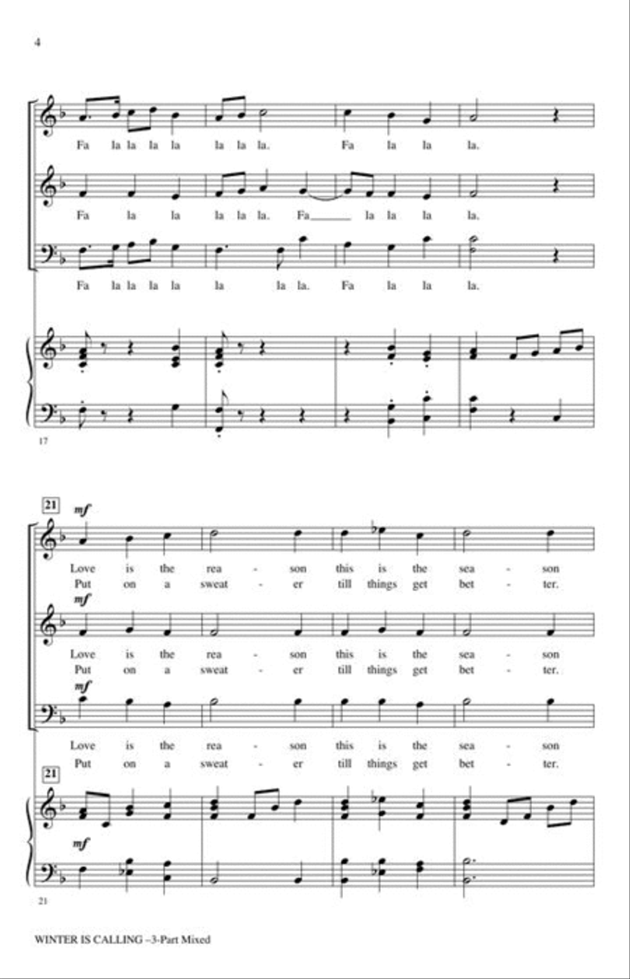 Winter Is Calling (A Holiday Madrigal) 3-Part scores gallery preview page 4