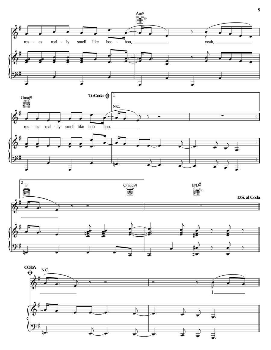 Roses Roses Piano, Vocal, Guitar scores gallery preview page 5