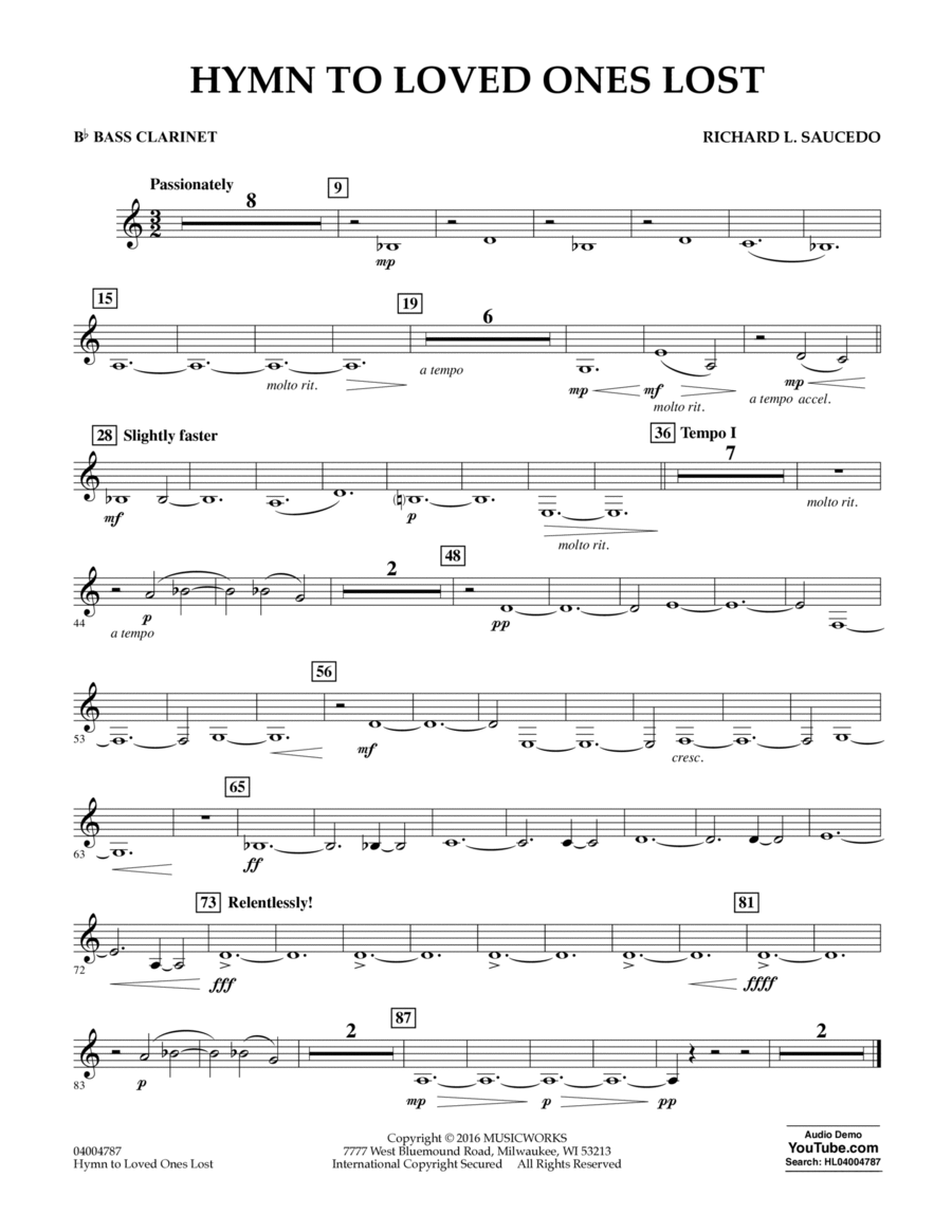 Hymn to Loved Ones Lost - Bb Bass Clarinet Bass Clarinet scores gallery preview page 1