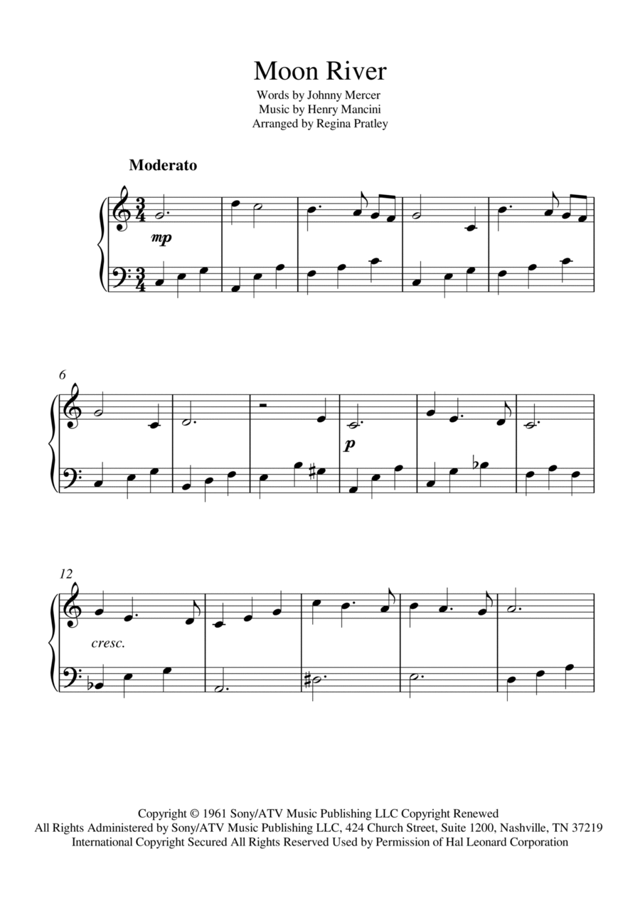 Moon River Piano Solo scores gallery preview page 1
