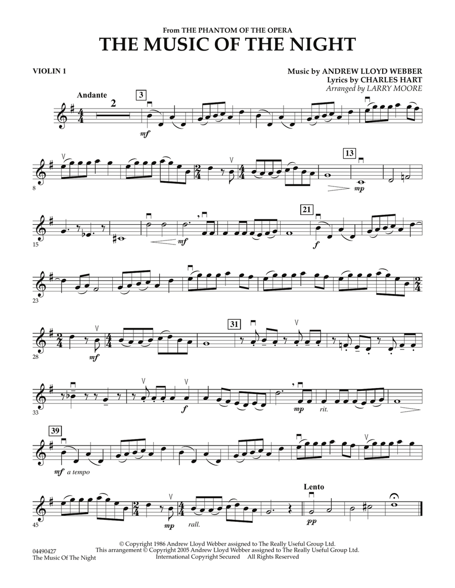 The Music of the Night (from The Phantom of the Opera) - Violin 1 String Quartet scores gallery preview page 1