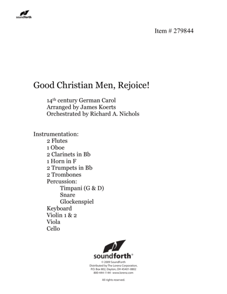 Good Christian Men, Rejoice - Orchestral Score and Parts
