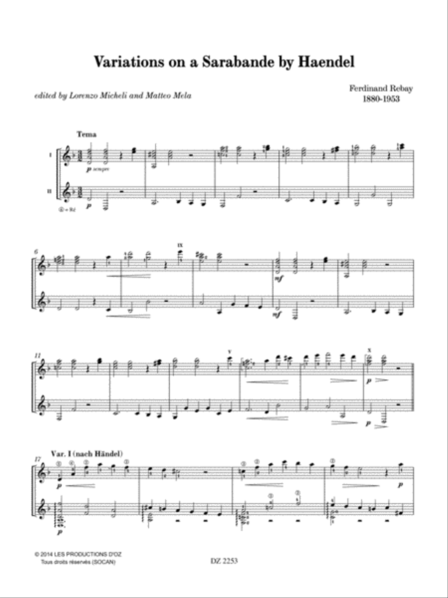 Variations on a Sarabande by Haendel Classical Guitar scores gallery preview page 3