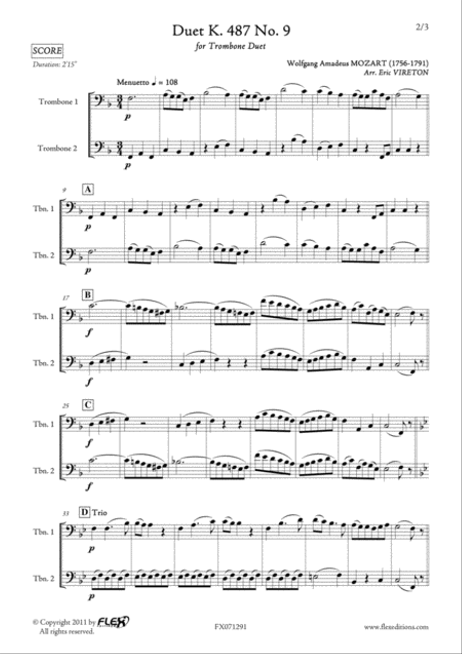 Duet K.487 No. 9 Trombone Duet scores gallery preview page 2