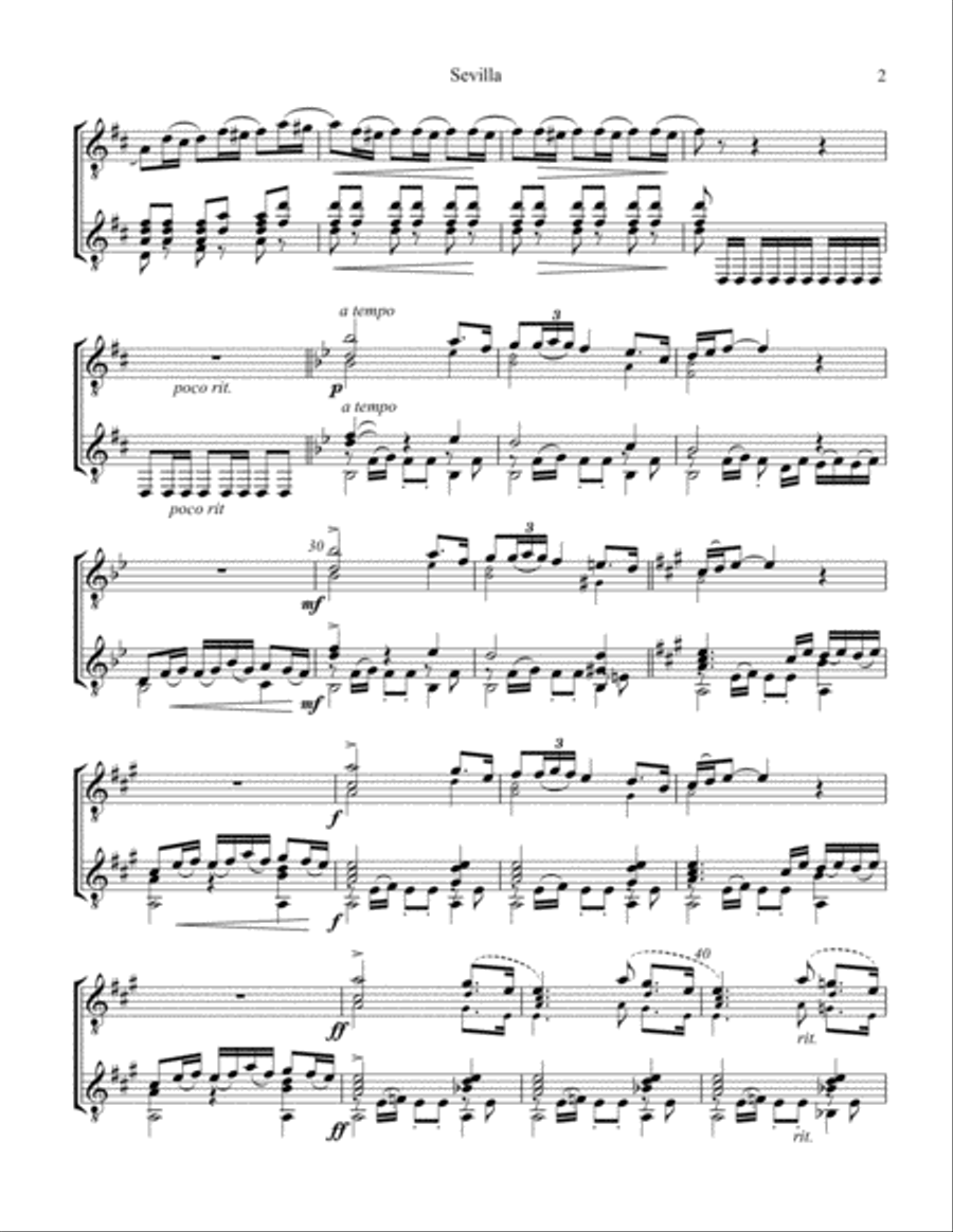 Sevilla Op. 47 No. 3 for guitar duo (D Major) Acoustic Guitar scores gallery preview page 3