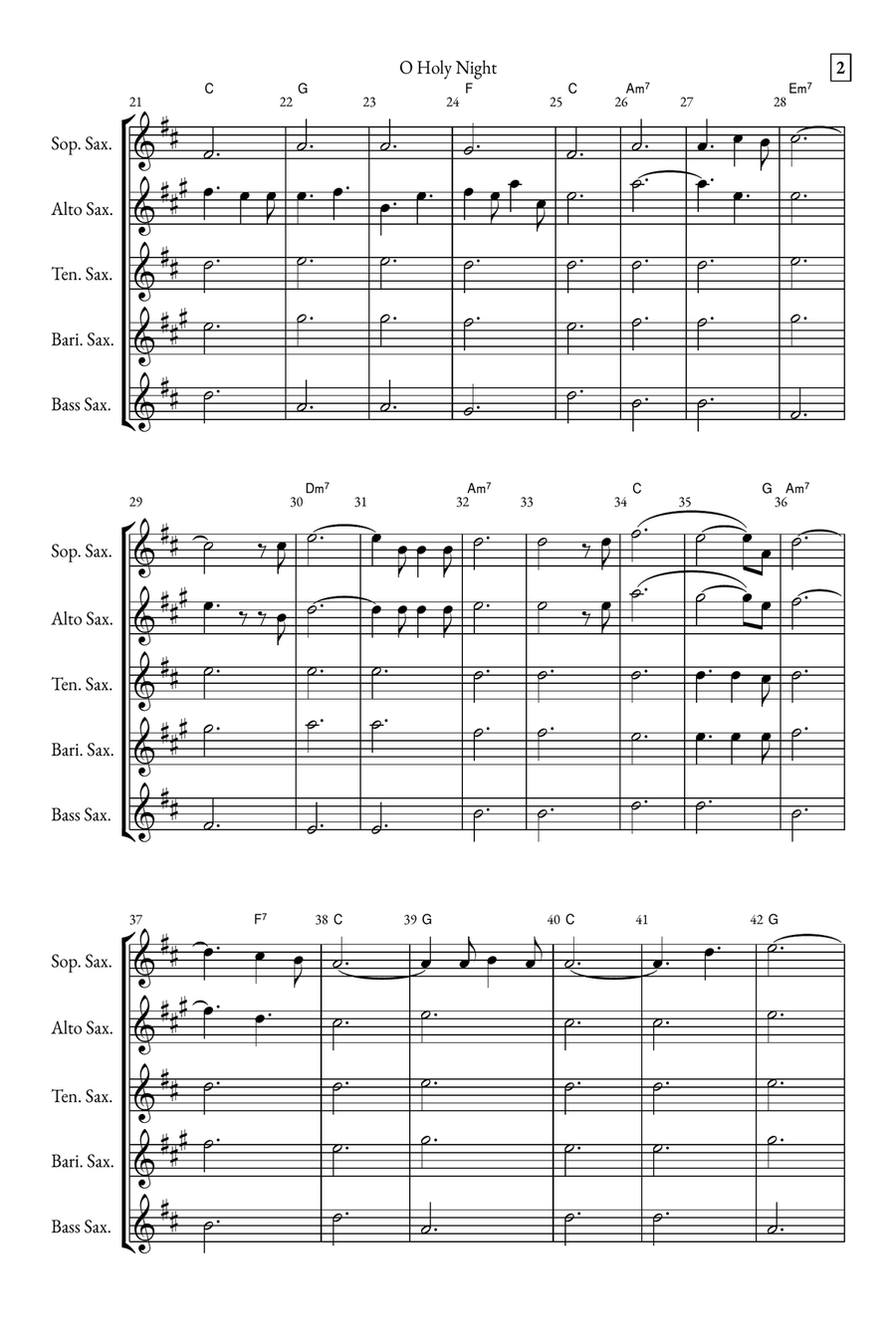 O Holy Night Saxophone Quintet scores gallery preview page 2