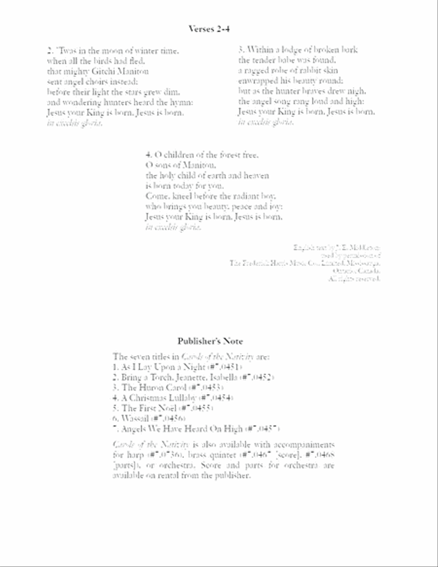 Carols of the Nativity: 3. The Huron Carol 4-Part scores gallery preview page 2