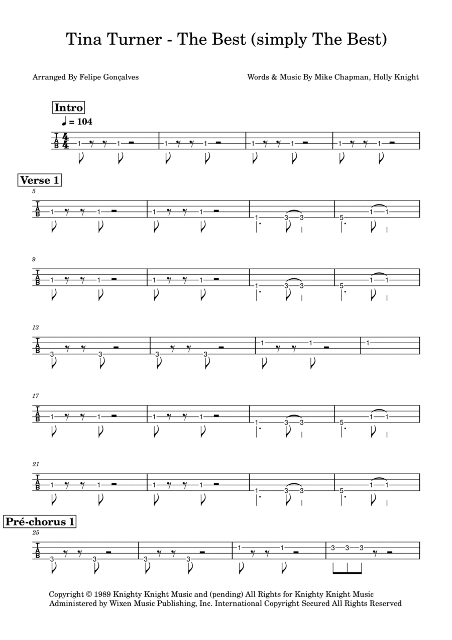 The Best (Simply The Best) Guitar Tablature scores gallery preview page 1