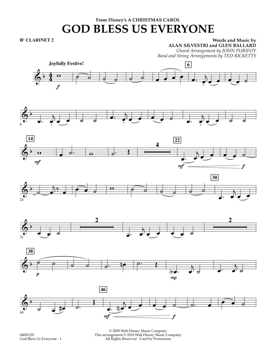 God Bless Us Everyone - Bb Clarinet 2 Concert Band scores gallery preview page 1