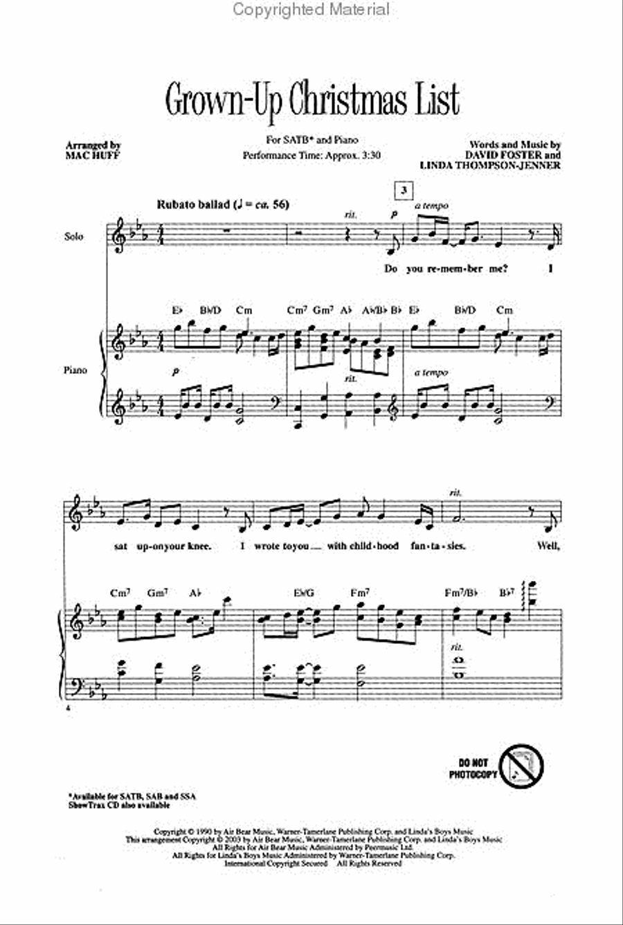 Grown-Up Christmas List 4-Part scores gallery preview page 2