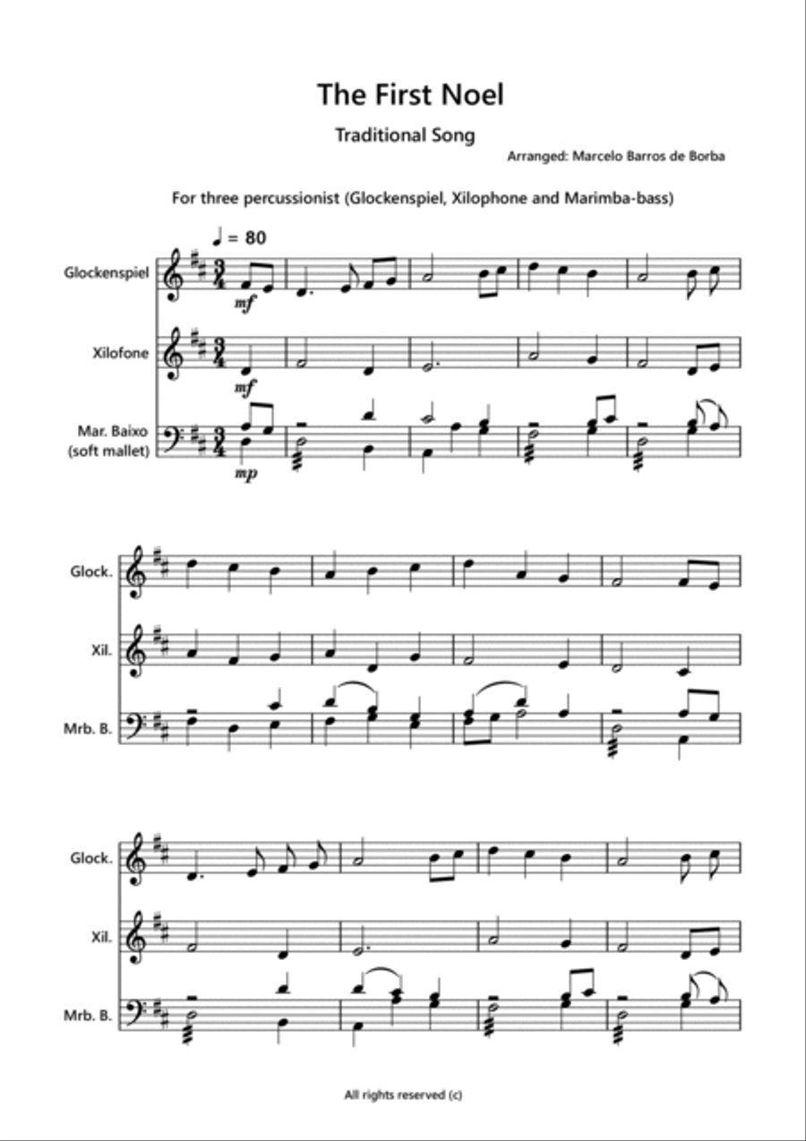 The First Noel (Glockenspiel, Xilophone and Marimba-bass) Percussion Ensemble scores gallery preview page 2