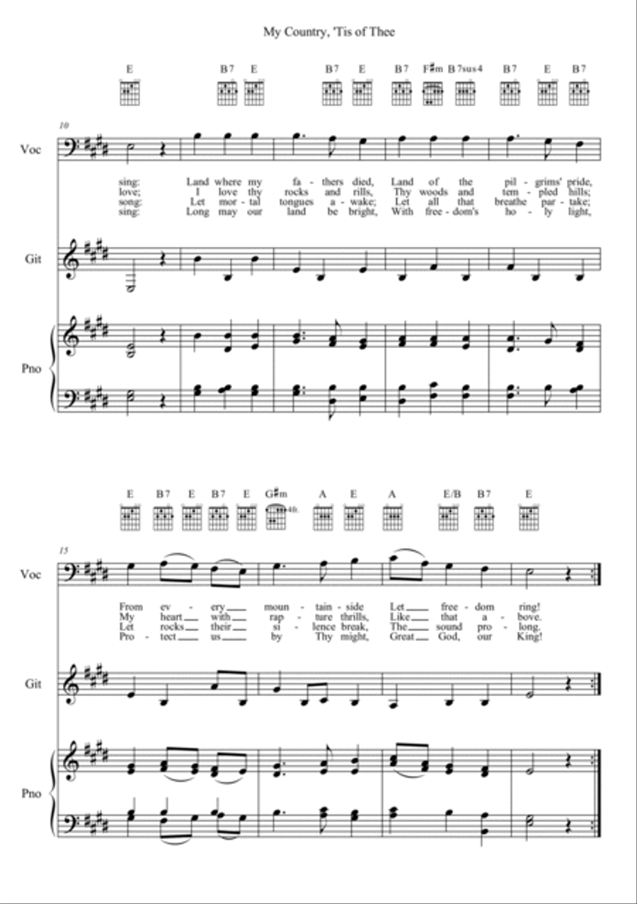 My Country, 'Tis Of Thee (America) Piano, Vocal, Guitar scores gallery preview page 2