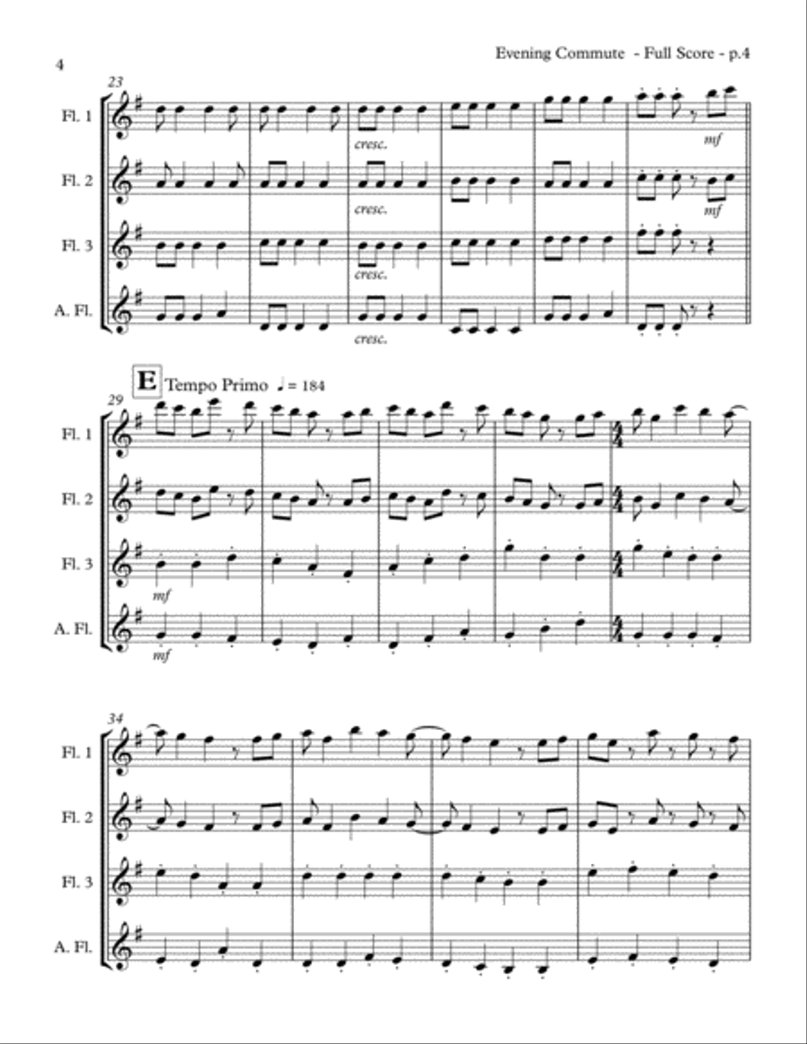 Evening Commute (flute quartet) Flute Quartet scores gallery preview page 6