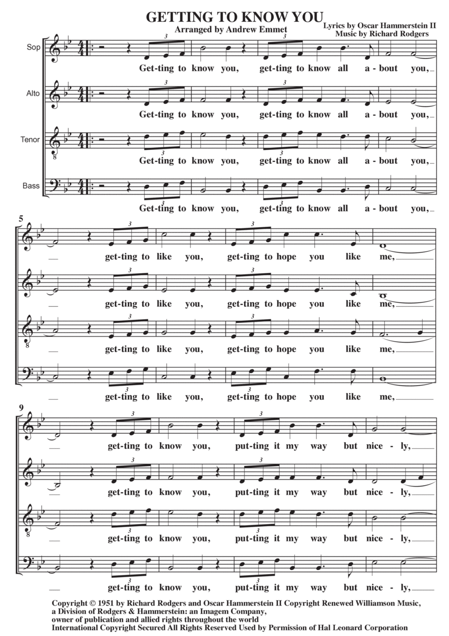 Getting To Know You 4-Part scores gallery preview page 1