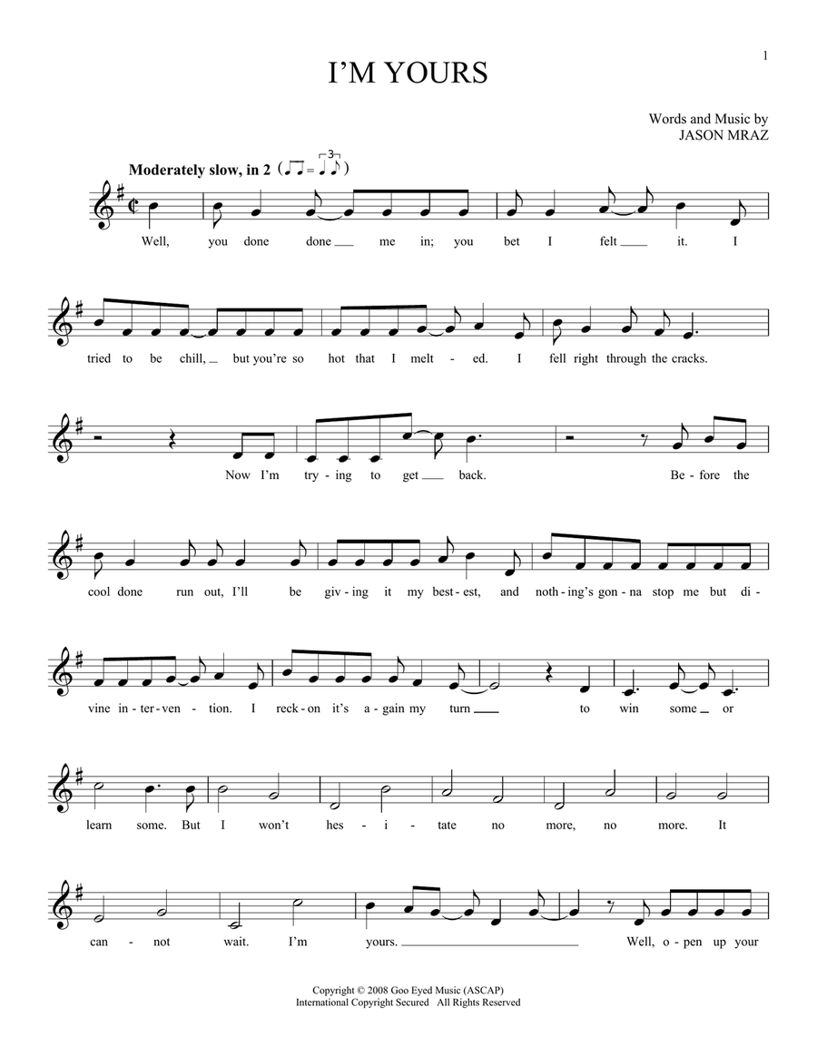 I'm Yours ocarina scores gallery preview page 1