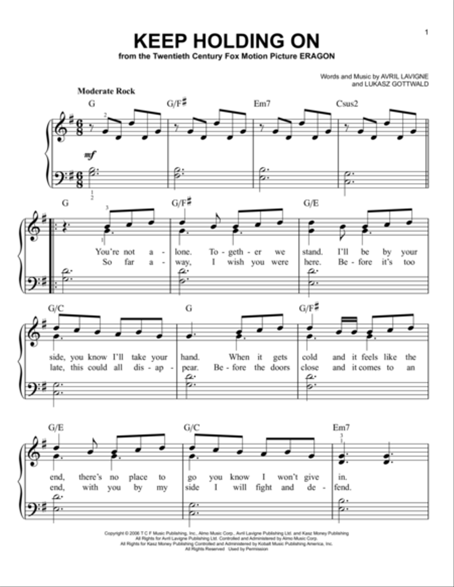 Keep Holding On Keep Holding On Easy Piano scores gallery preview page 1
