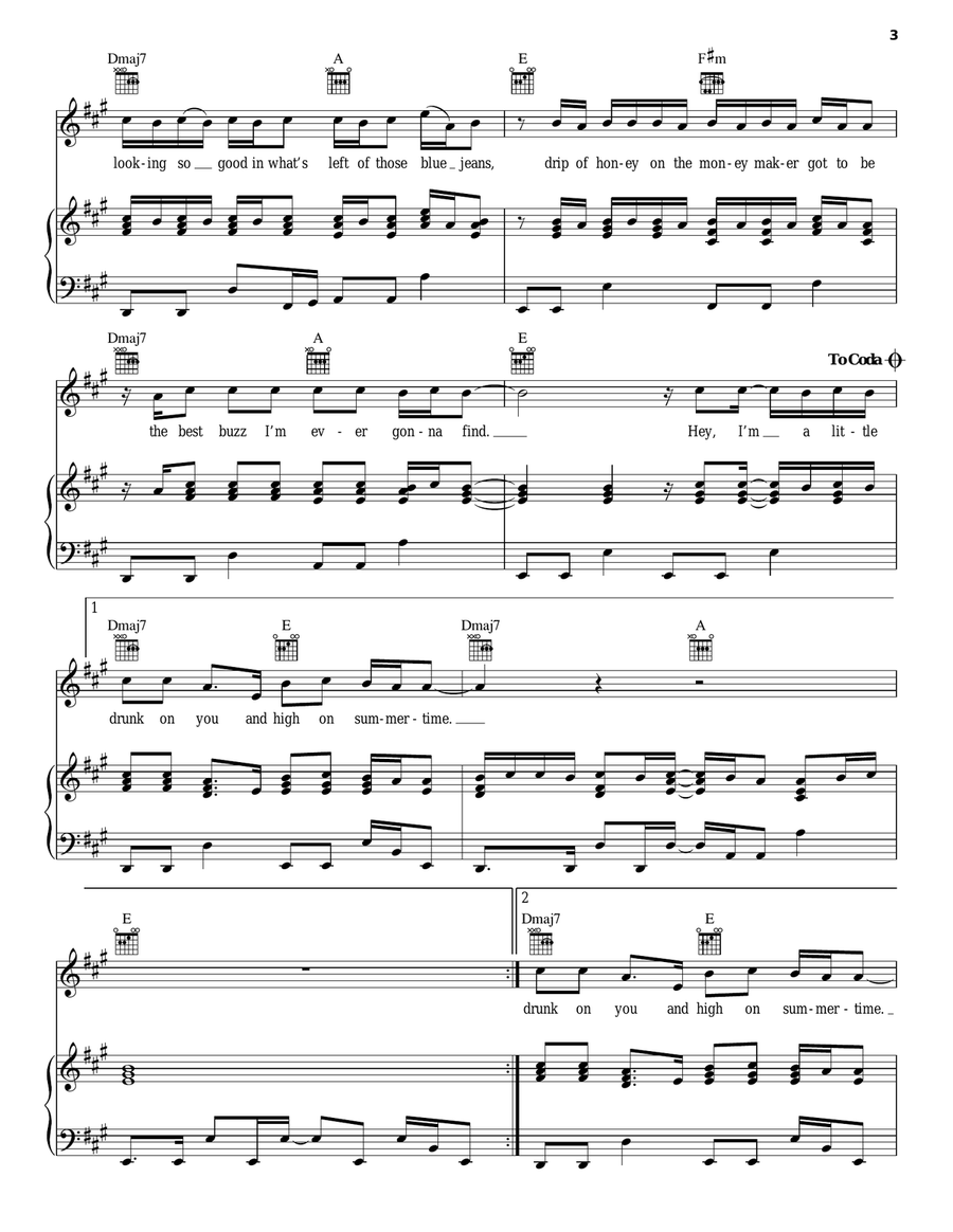 Drunk On You Piano, Vocal, Guitar scores gallery preview page 3