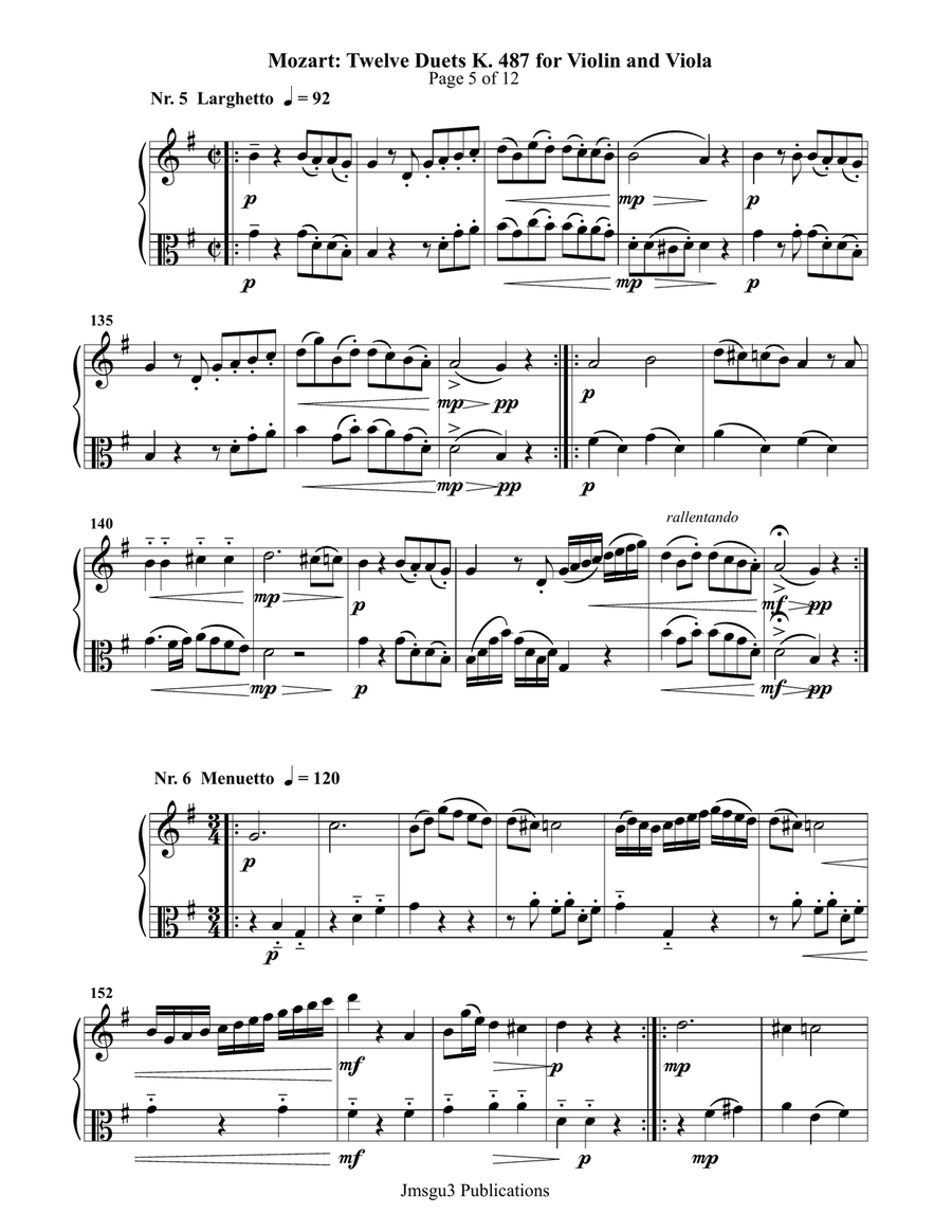 Mozart: Twelve Duets K. 487 for Violin & Viola String Duet scores gallery preview page 5