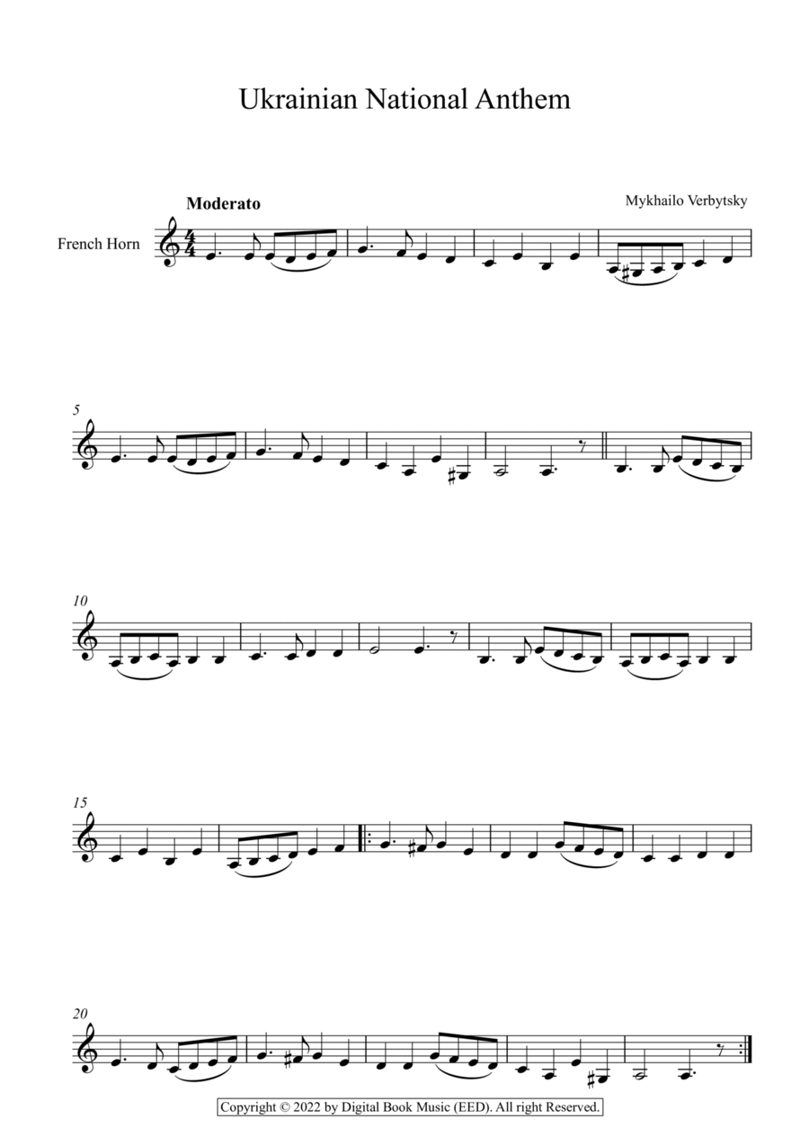 Ukrainian National Anthem - Mykhailo Verbytsky (French Horn) Horn Solo scores gallery preview page 1