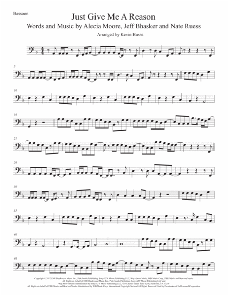 Just Give Me A Reason Just Give Me A Reason Bassoon Solo scores gallery preview page 1