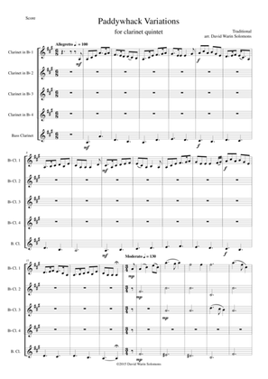 Paddywhack Variations for clarinet quintet