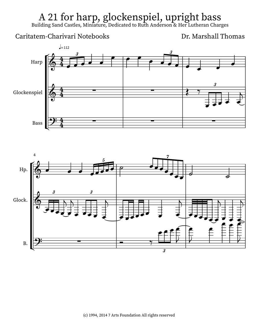 A 21 for harp, glockenspiel, upright bass Double Bass scores gallery preview page 1