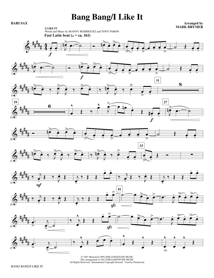 Bang Bang/I Like It - Baritone Sax Choir scores gallery preview page 1
