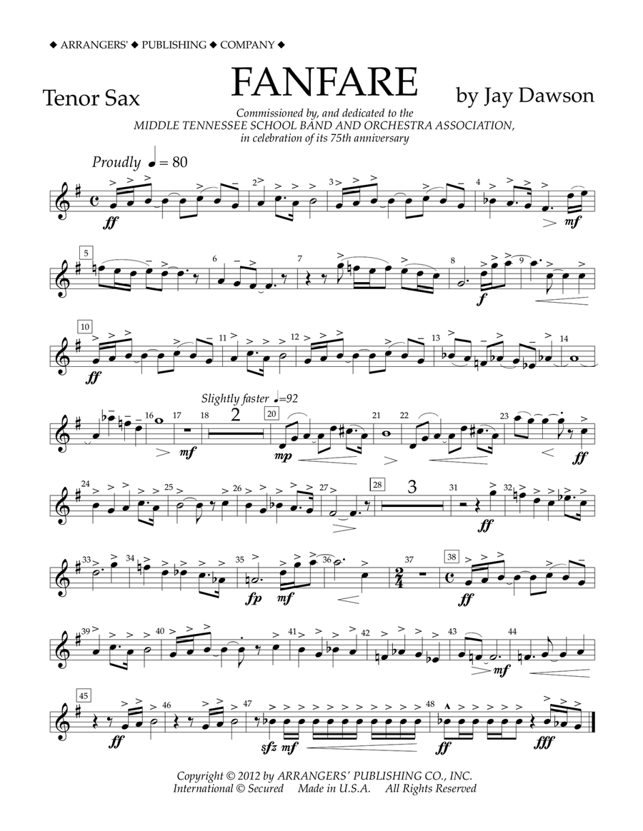Fanfare - Tenor Sax Fanfare - Tenor Sax Concert Band scores gallery preview page 1