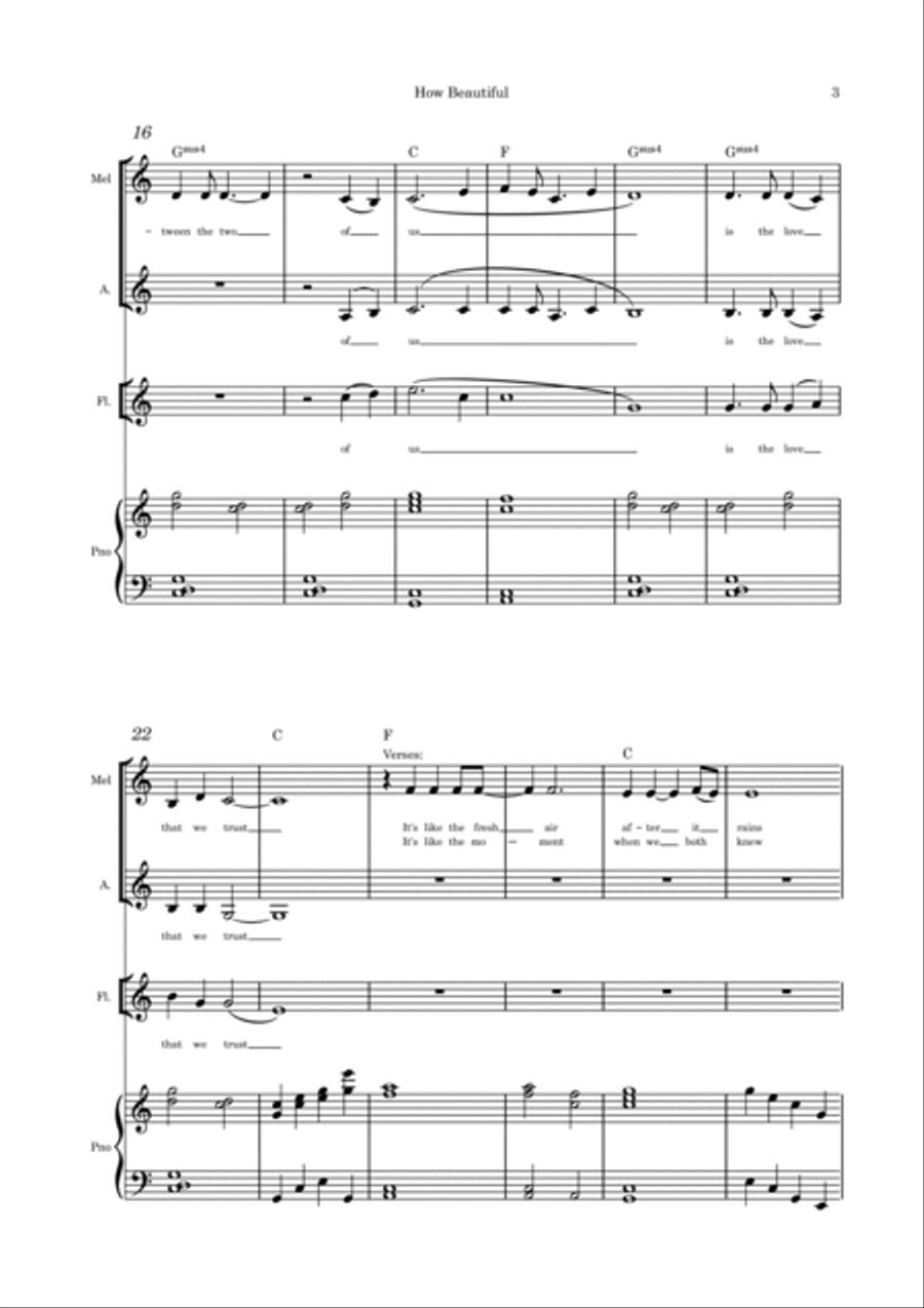 How Beautiful (Is the Love Between the Two of Us) - Alto duet, flute and piano Flute scores gallery preview page 3
