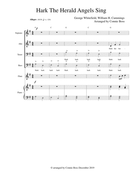 Hark the Herald Angels Sing - SATB with optional instruments piano image number null