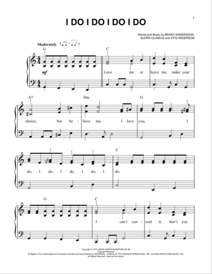 I Do, I Do, I Do, I Do, I Do Easy Piano scores gallery preview page 1