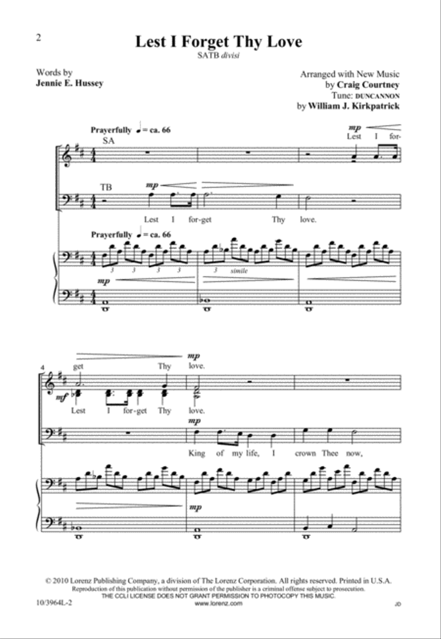 Lest I Forget Thy Love Divisi scores gallery preview page 2