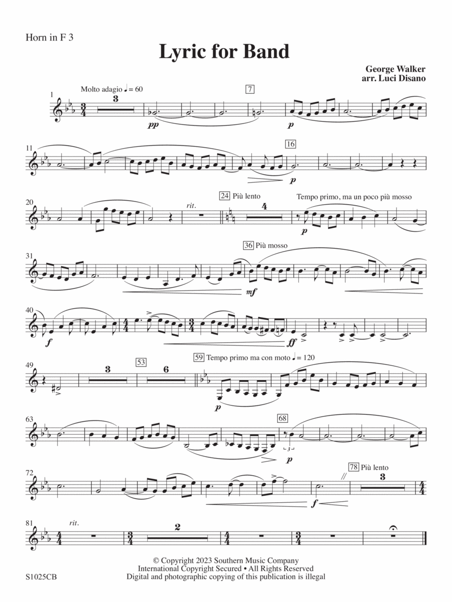 Lyric for Symphonic Band - Horn 3 Concert Band scores gallery preview page 1