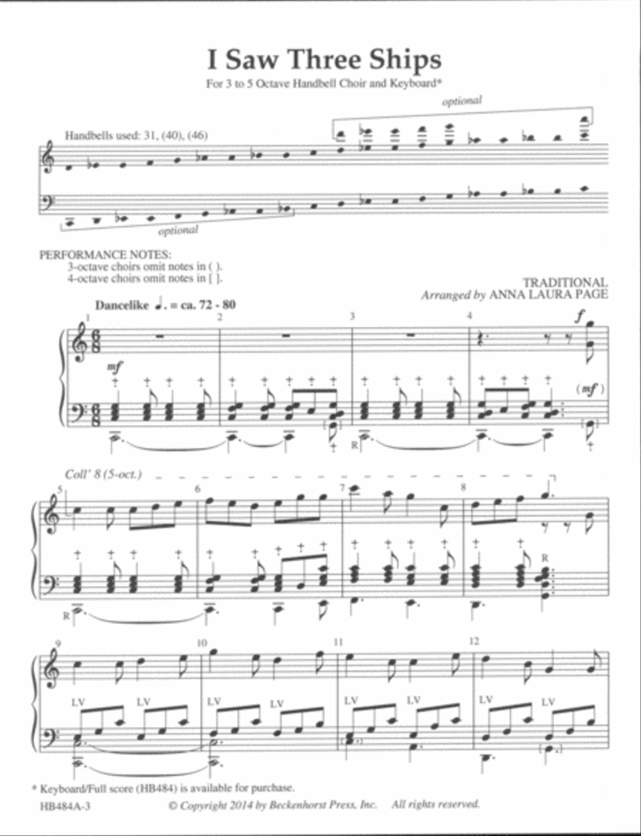 I Saw Three Ships - Page - handbell part Handbell Choir scores gallery preview page 2