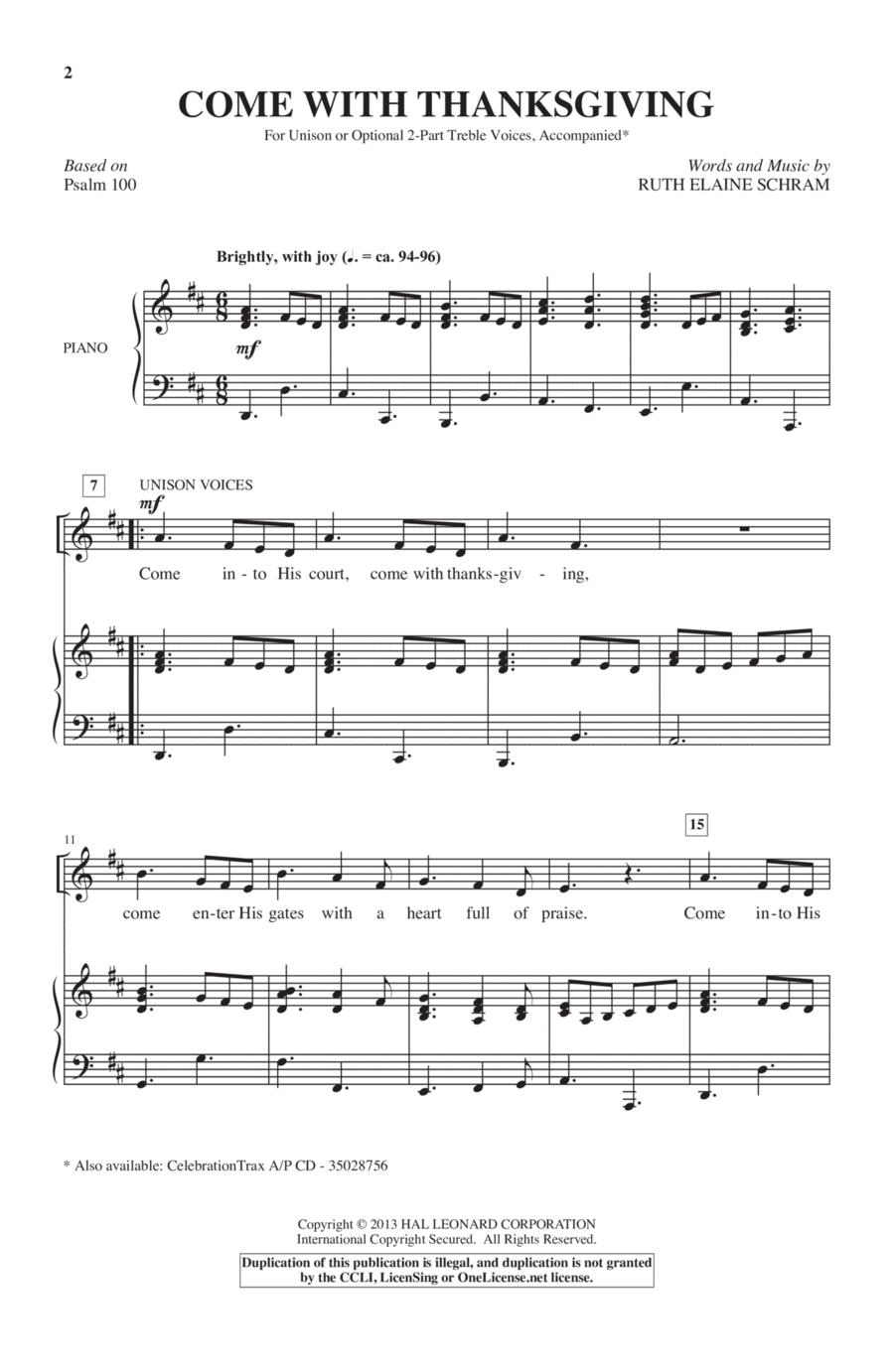 Come With Thanksgiving Come With Thanksgiving Unison Choir scores gallery preview page 1